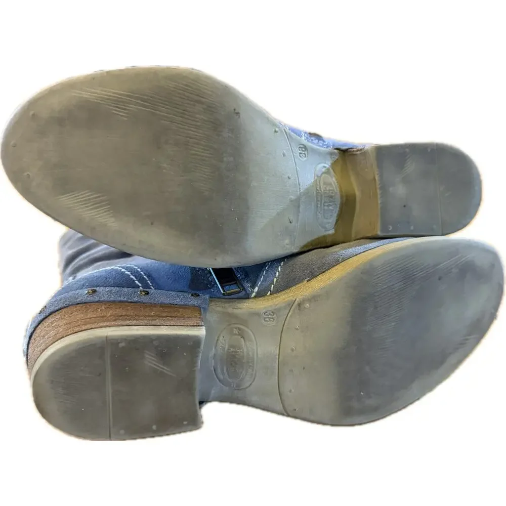 Sundance Womens Western Ankle‎ Boots Blue Suede Embroidered Side Zip 7.5